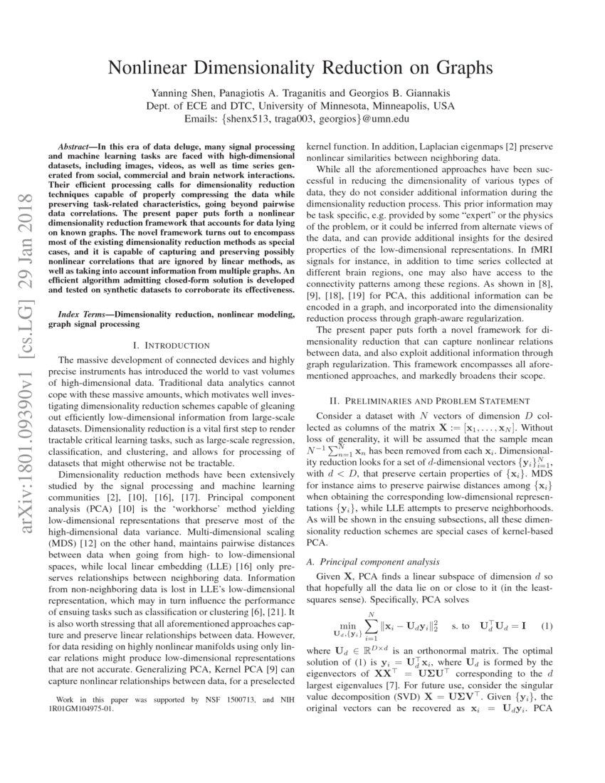 Nonlinear Dimensionality Reduction on Graphs | DeepAI