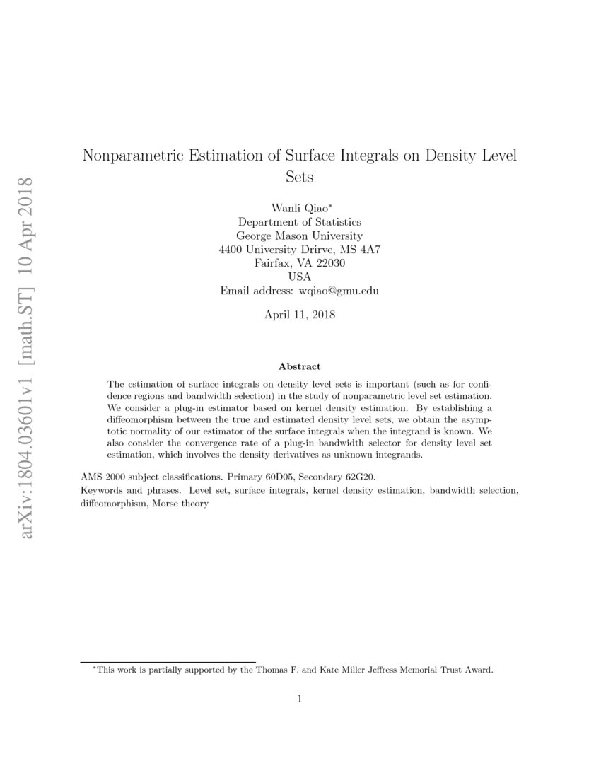Nonparametric Estimation of Surface Integrals on Density Level Sets