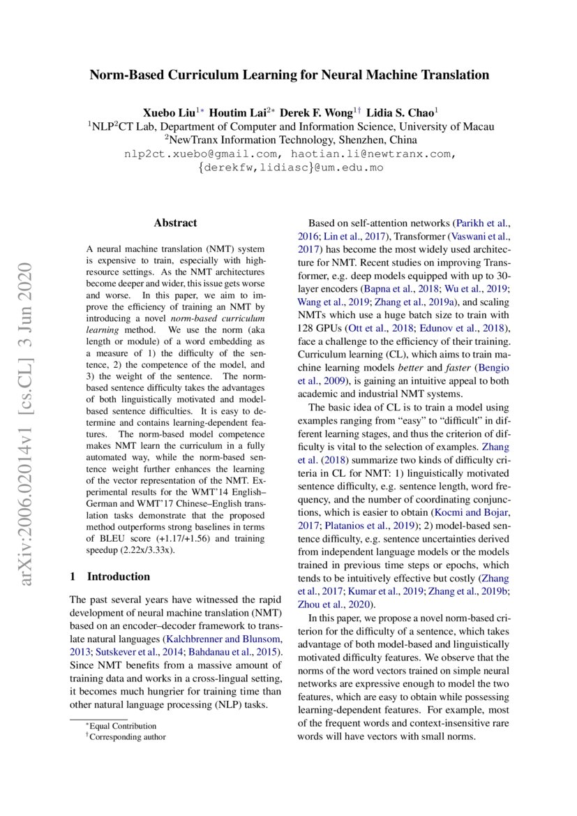 Norm Based Curriculum Learning For Neural Machine Translation DeepAI