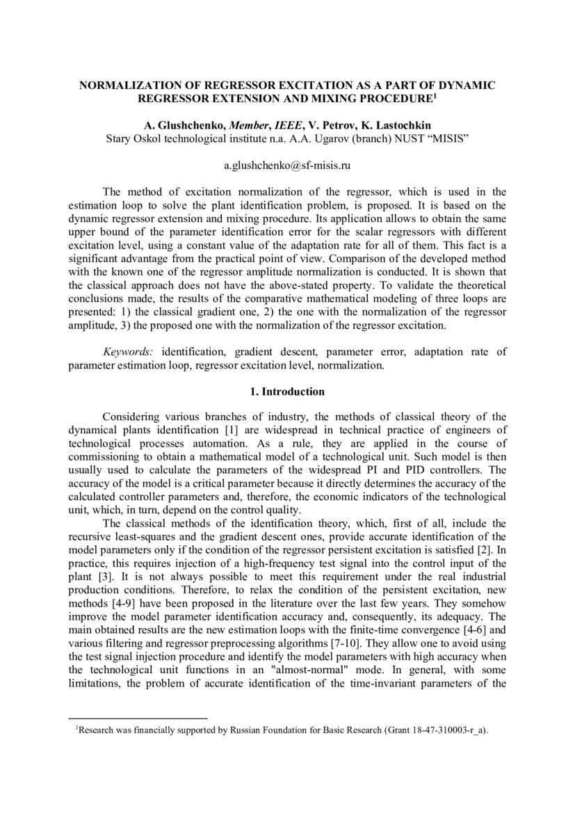 Normalization of regressor excitation as a part of dynamic regressor