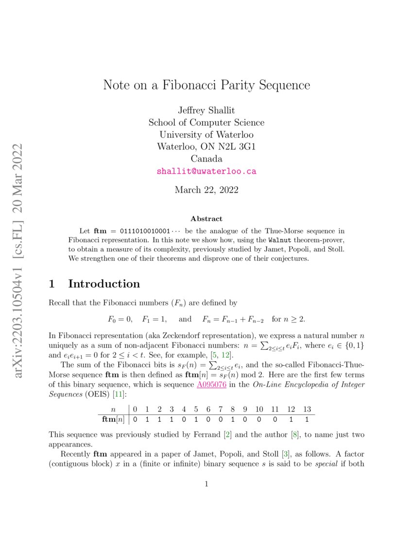 Note on a Fibonacci Parity Sequence | DeepAI