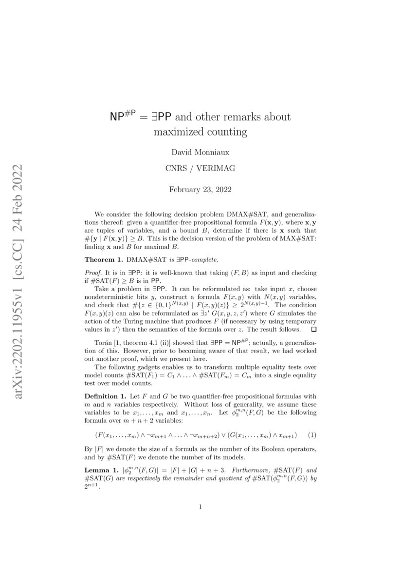 NP P PP And Other Remarks About Maximized Counting DeepAI