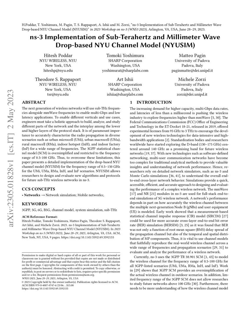 ns3 Implementation of SubTerahertz and Millimeter Wave Dropbased NYU