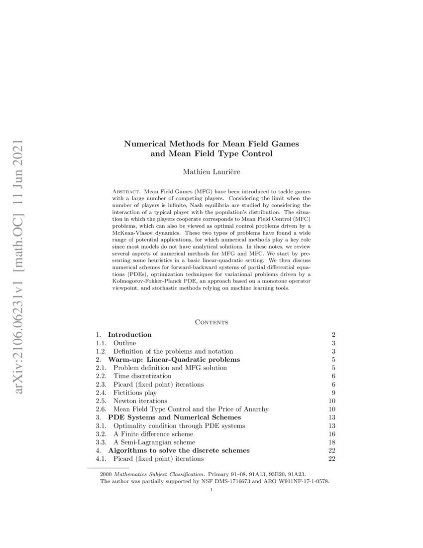 Numerical Methods for Mean Field Games and Mean Field Type Control DeepAI