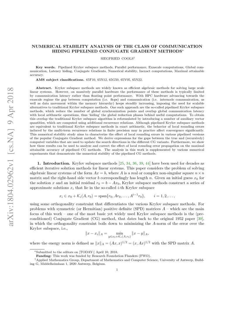Numerical stability analysis of the class of communication hiding