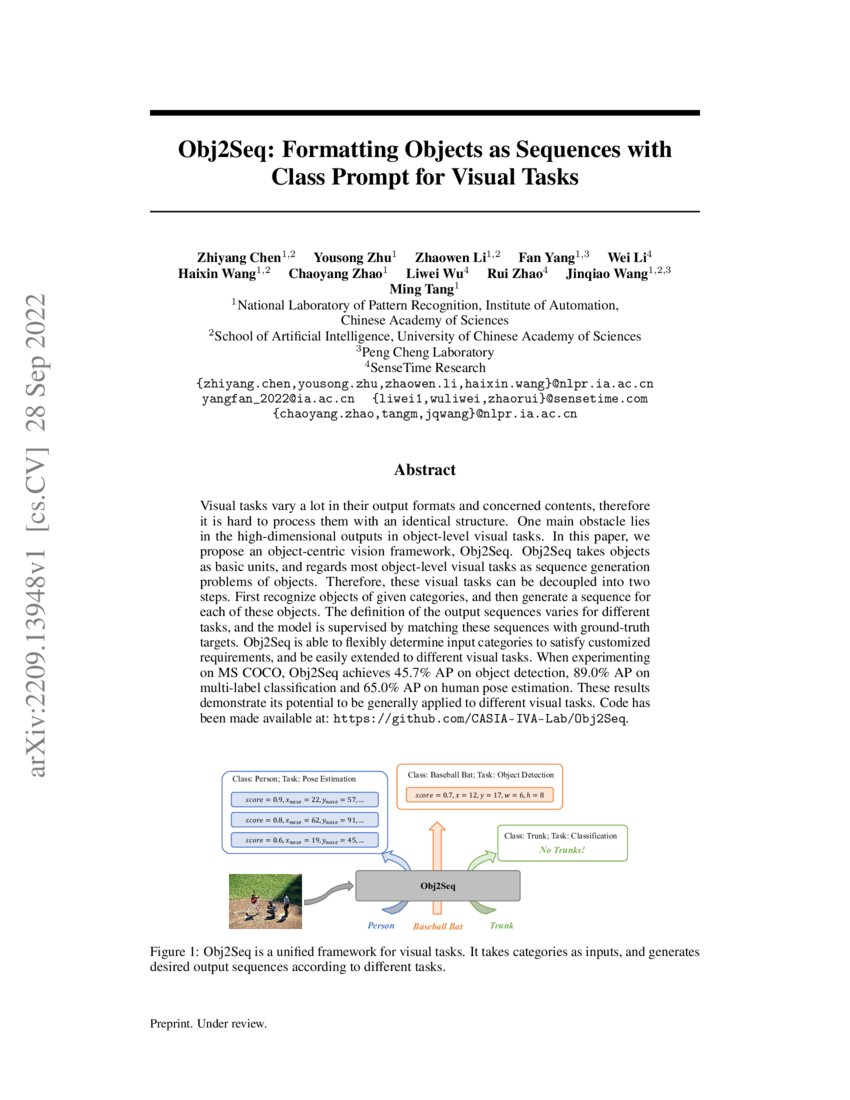 Obj2Seq: Formatting Objects as Sequences with Class Prompt for Visual ...