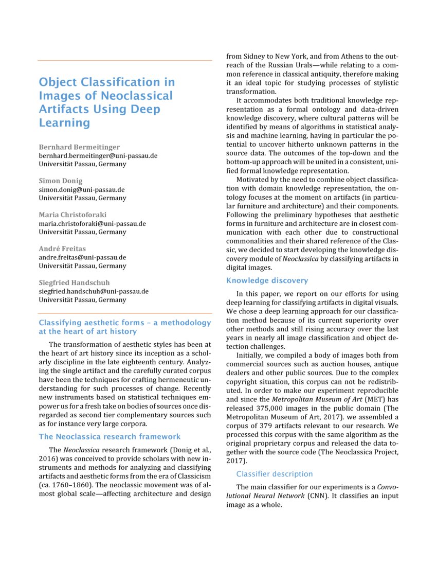 Object Classification in Images of Neoclassical Artifacts Using Deep ...