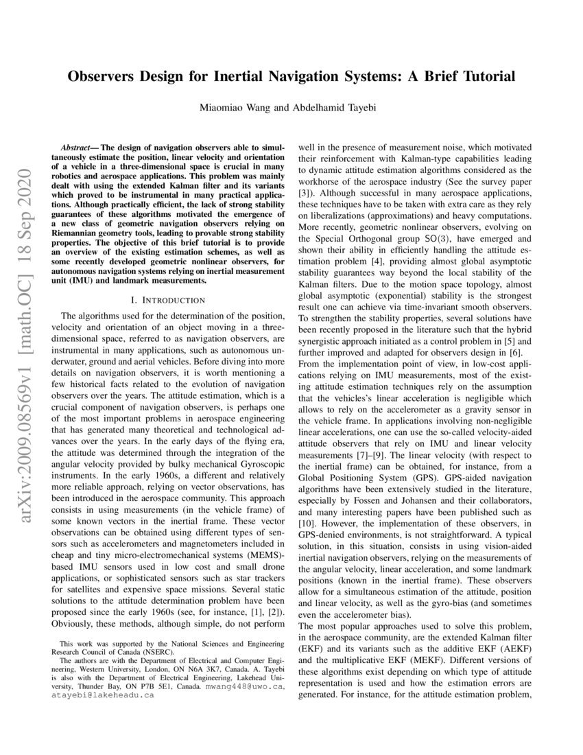 Observers Design for Inertial Navigation Systems A Brief Tutorial DeepAI