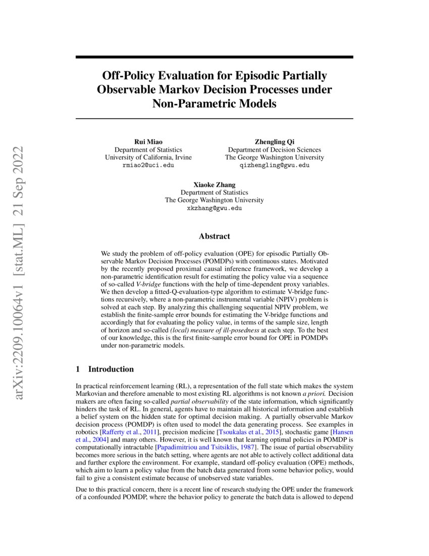 OffPolicy Evaluation for Episodic Partially Observable Markov Decision Processes under Non