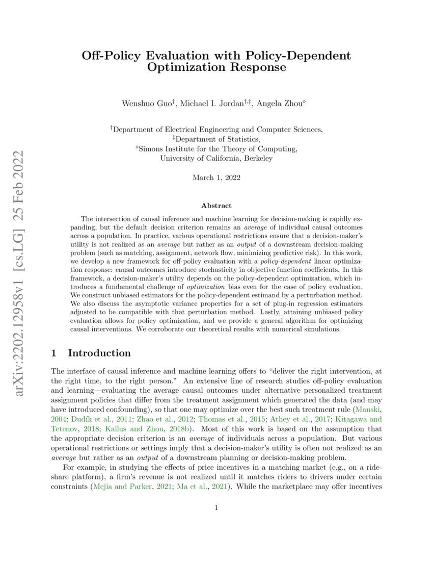 OffPolicy Evaluation with PolicyDependent Optimization Response DeepAI