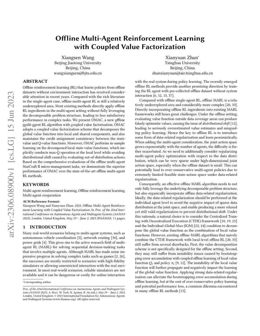 Offline MultiAgent Reinforcement Learning with Coupled Value Factorization DeepAI