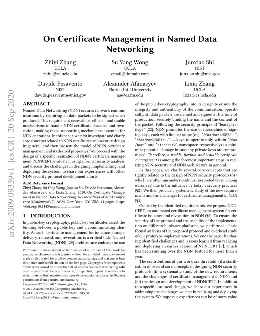 On Certificate Management in Named Data Networking DeepAI