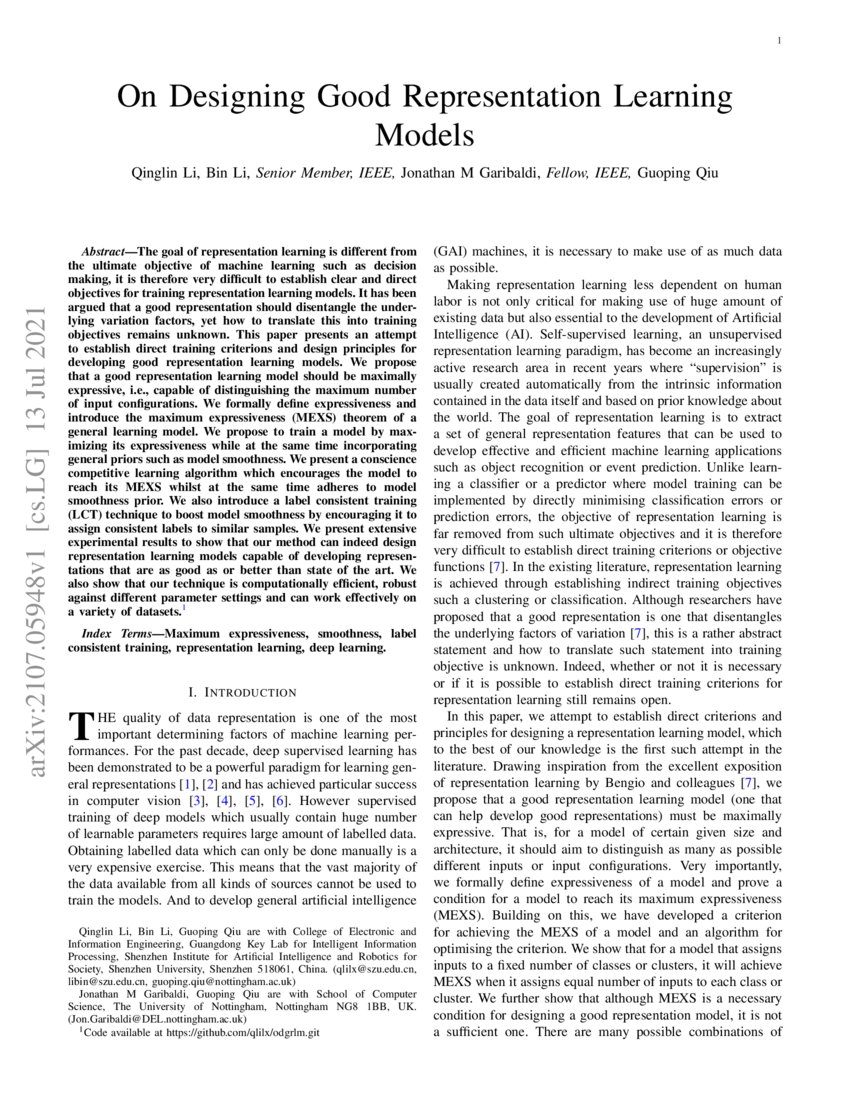 On Designing Good Representation Learning Models | DeepAI