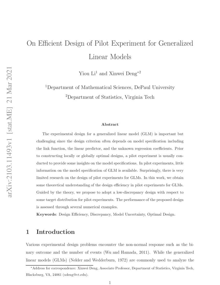 On Efficient Design of Pilot Experiment for Generalized Linear Models ...