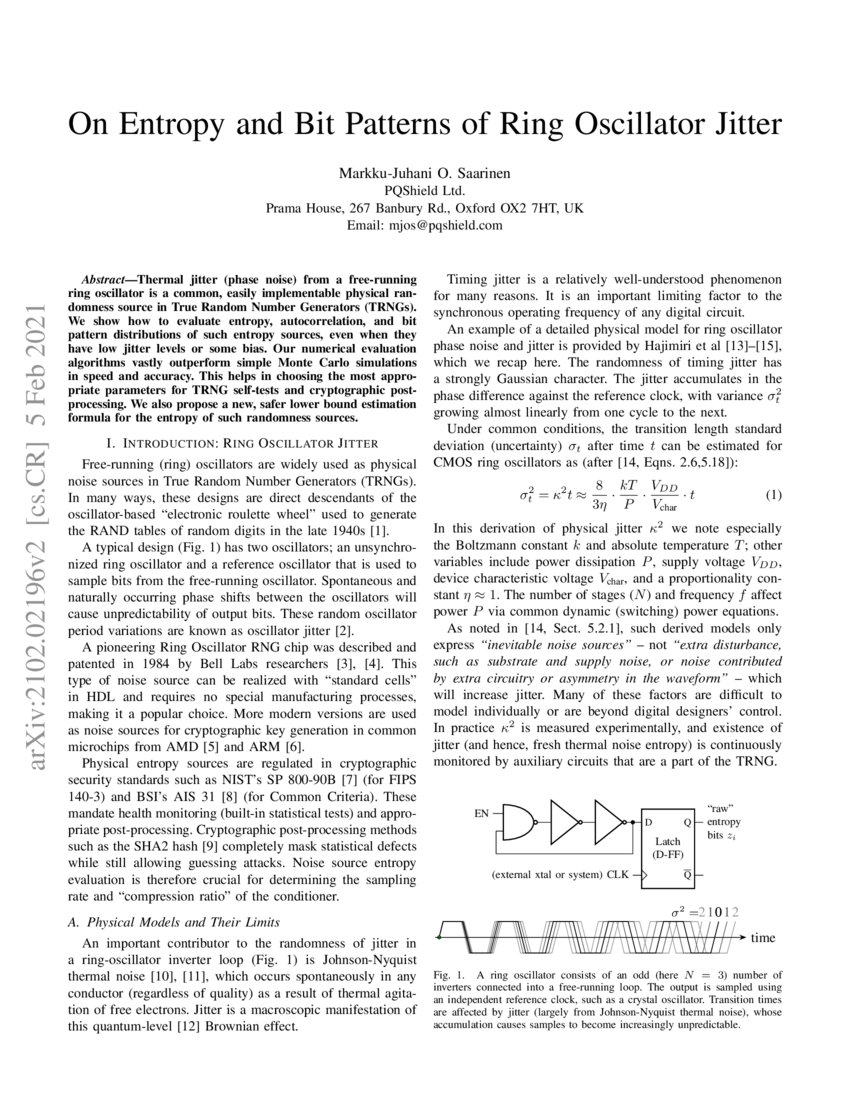 On Entropy and Bit Patterns of Ring Oscillator Jitter DeepAI