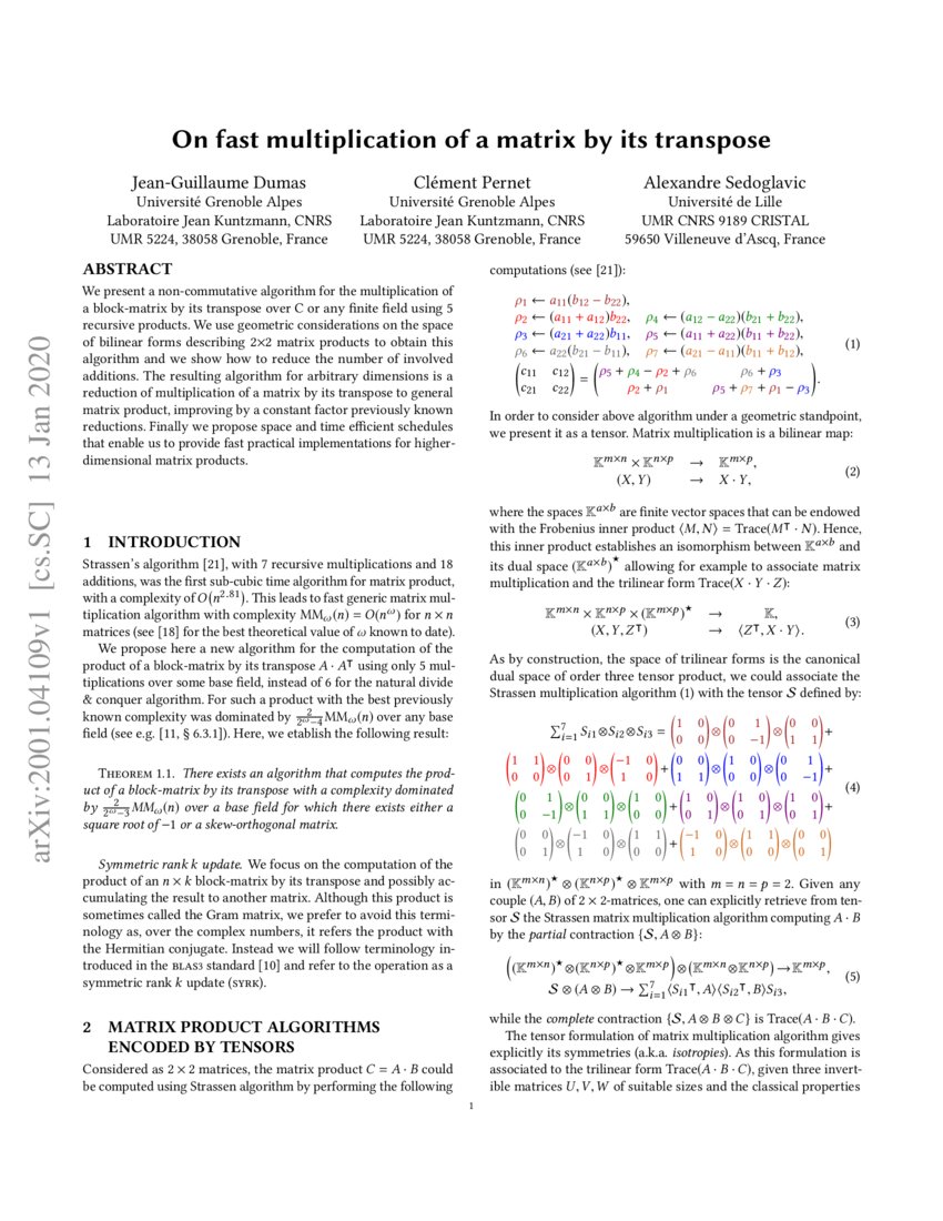 On fast multiplication of a matrix by its transpose | DeepAI
