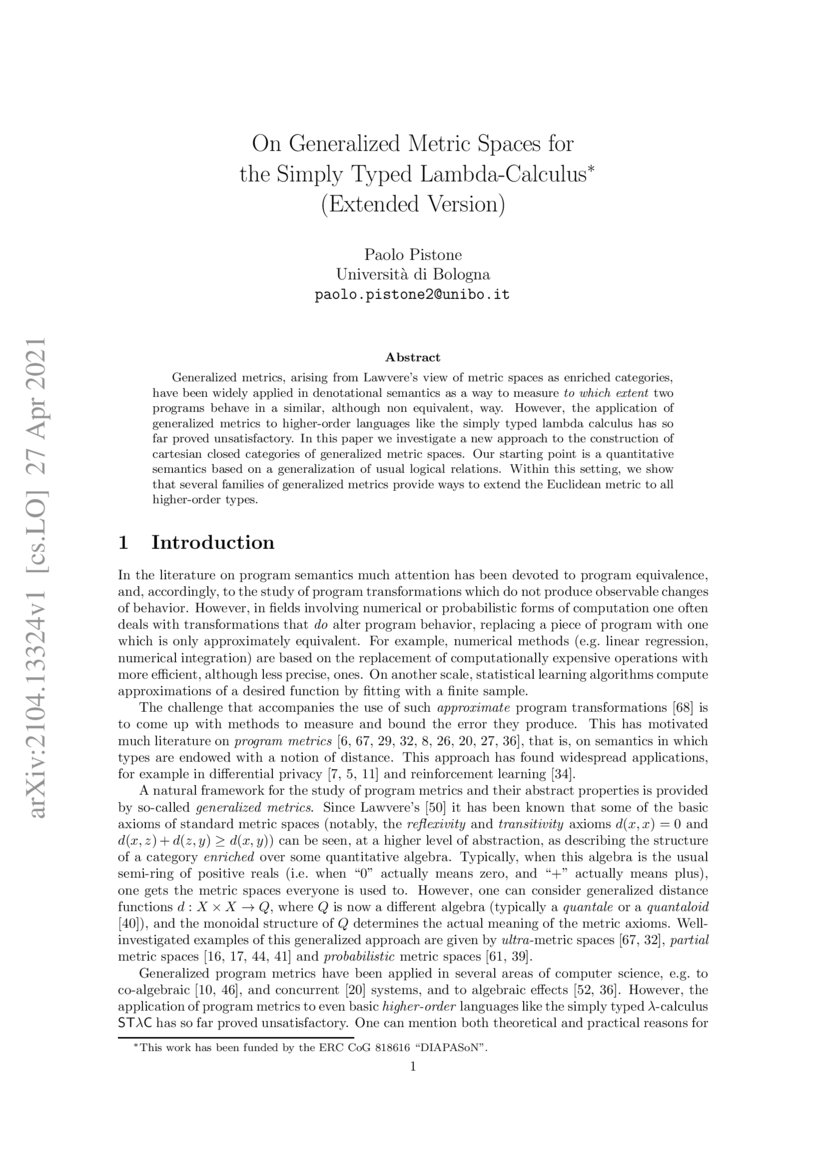 On Generalized Metric Spaces for the Simply Typed LambdaCalculus (Extended Version) DeepAI