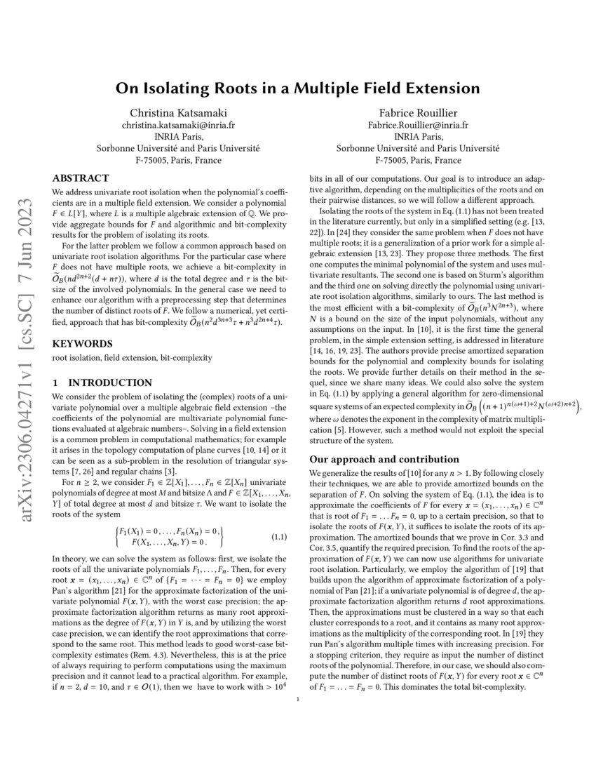 On Isolating Roots in a Multiple Field Extension DeepAI