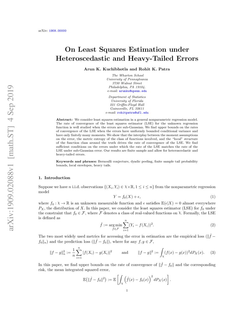 On Least Squares Estimation under Heteroscedastic and HeavyTailed