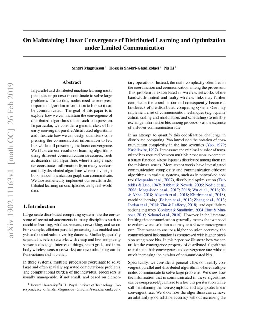 On Maintaining Linear Convergence of Distributed Learning and