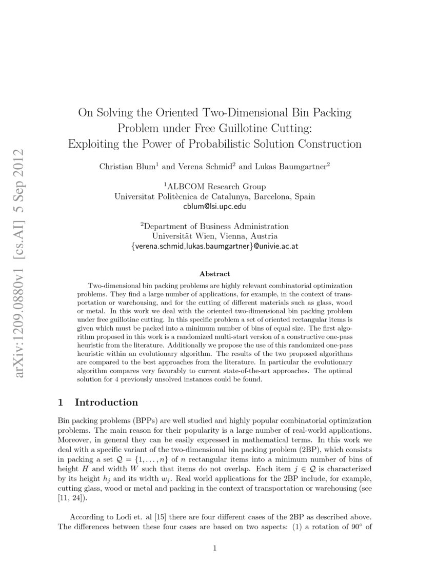 On Solving the Oriented TwoDimensional Bin Packing Problem under Free