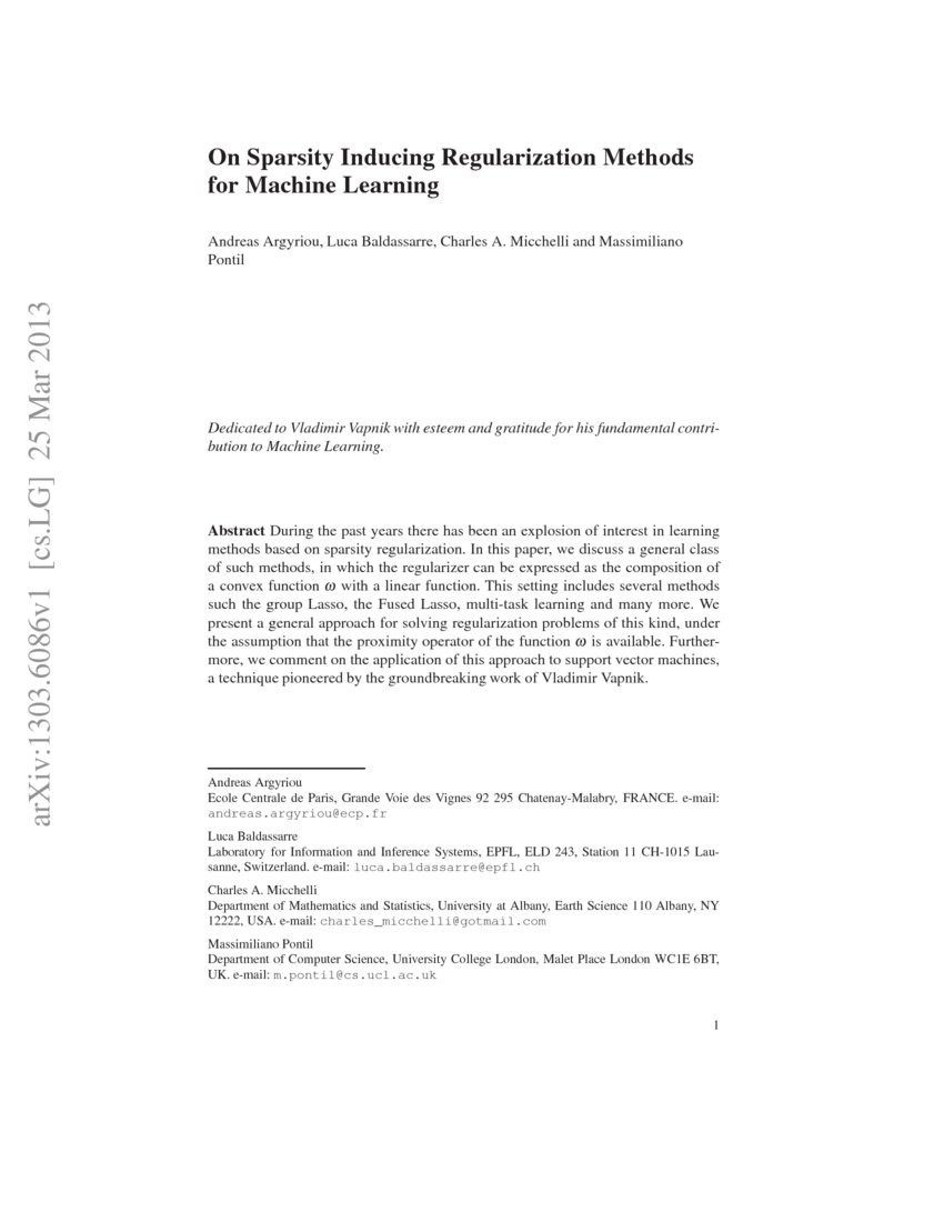 On Sparsity Inducing Regularization Methods For Machine Learning Deepai