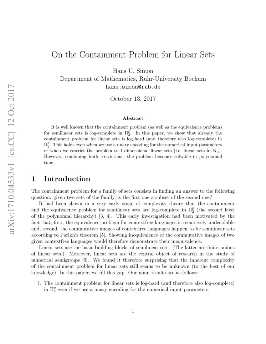 On the Containment Problem for Linear Sets | DeepAI