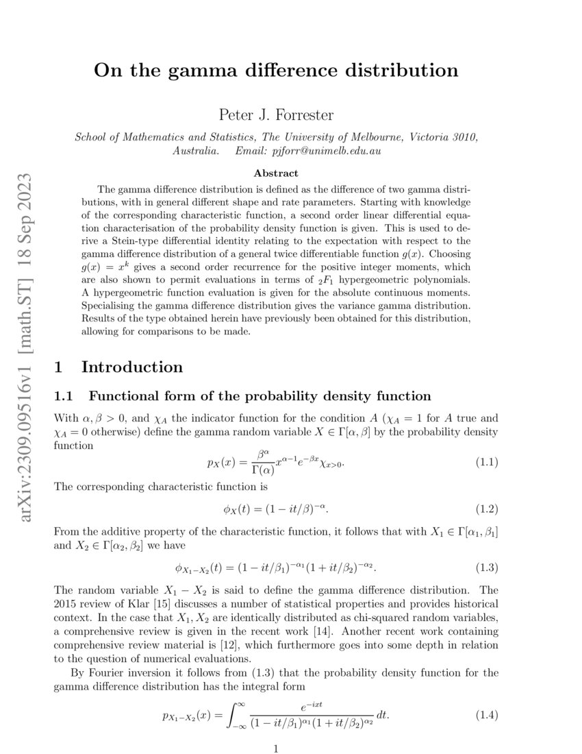 On the gamma difference distribution | DeepAI