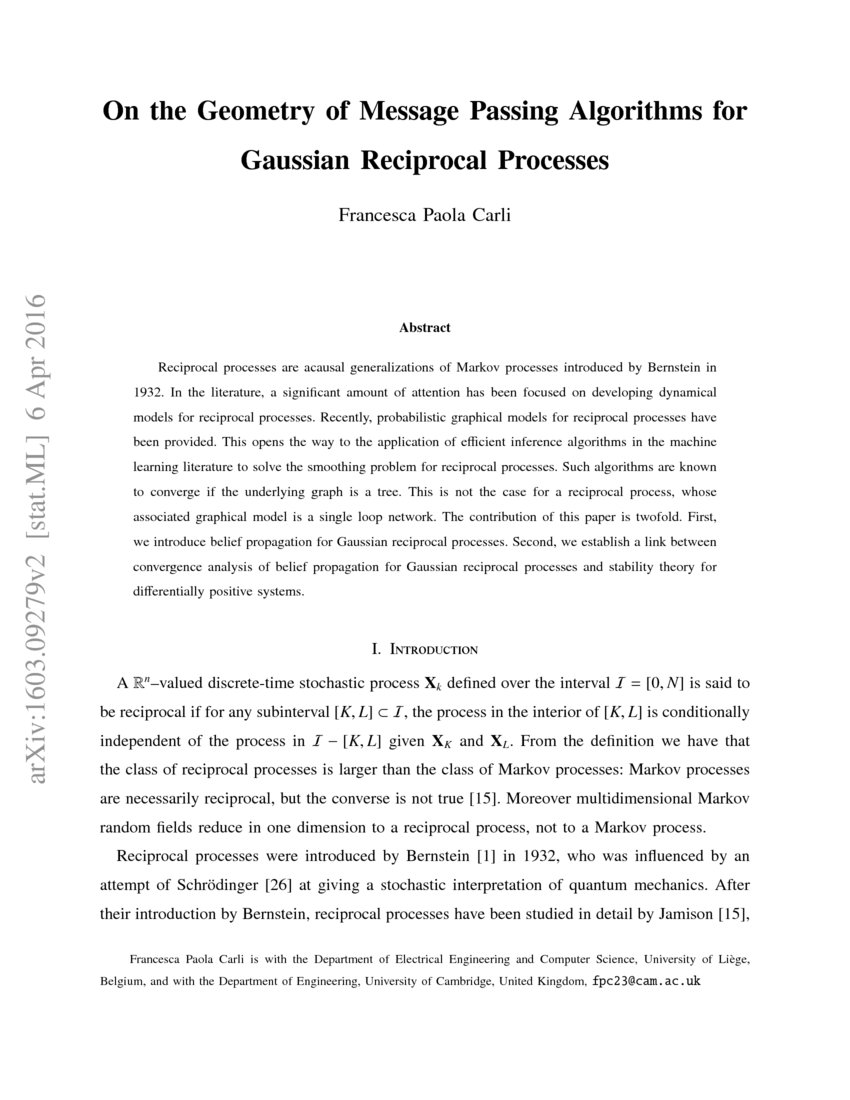 On the Geometry of Message Passing Algorithms for Gaussian Reciprocal Processes DeepAI