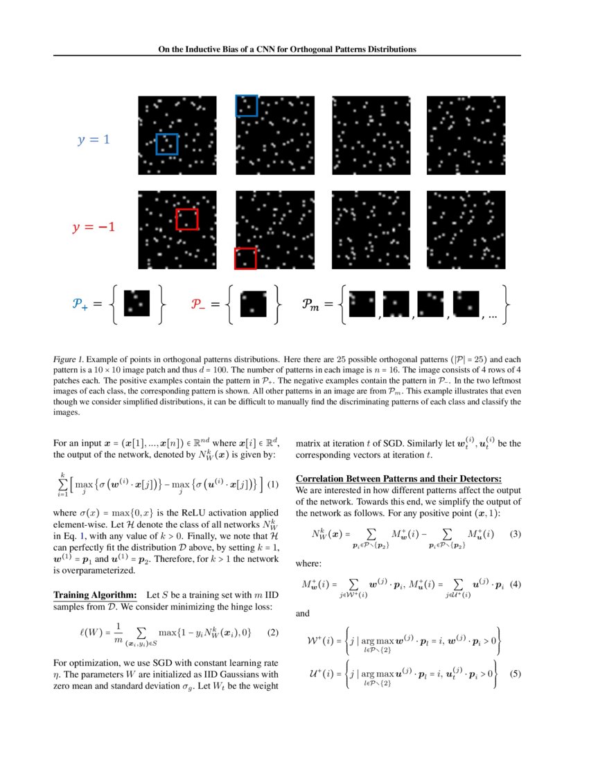 On the Inductive Bias of a CNN for Orthogonal Patterns Distributions
