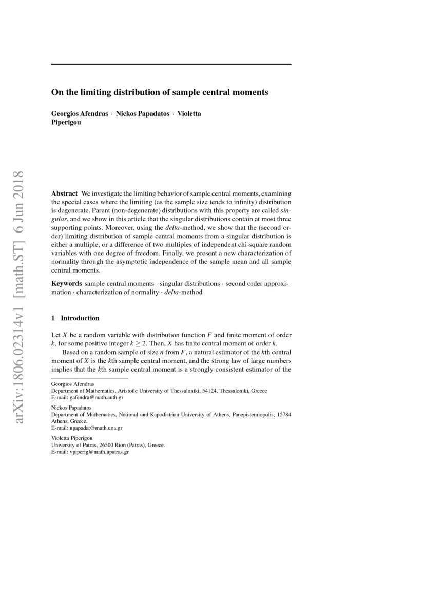 On the limiting distribution of sample central moments DeepAI