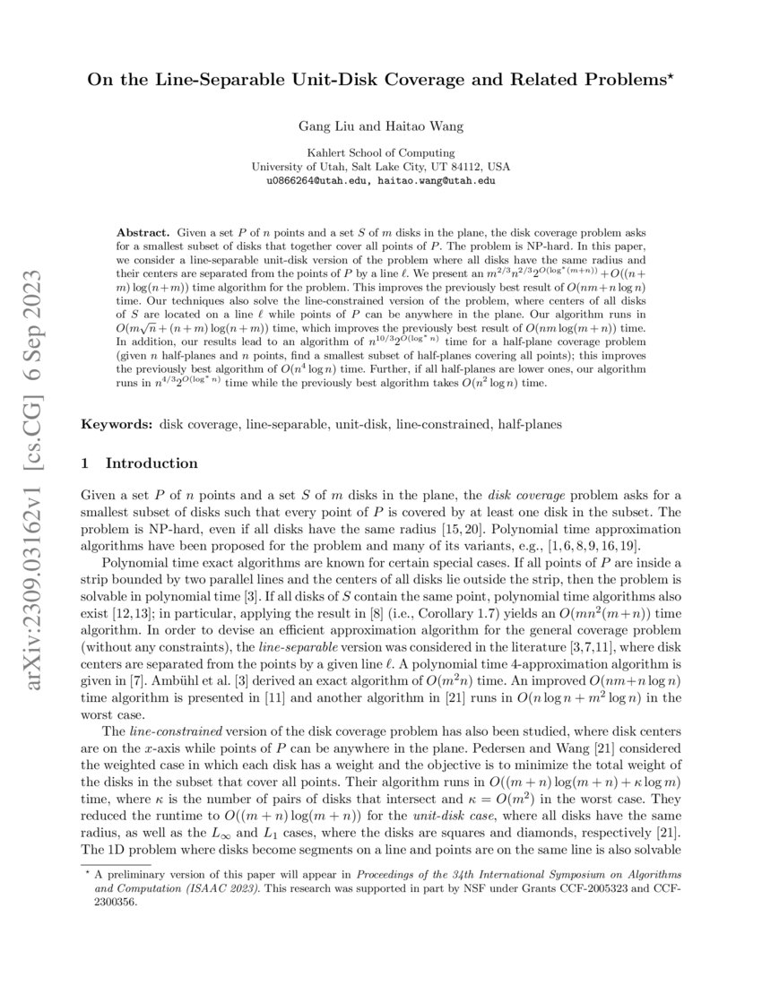 On the LineSeparable UnitDisk Coverage and Related Problems DeepAI