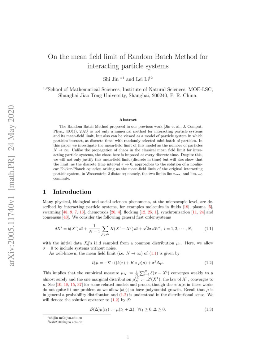 On the mean field limit of Random Batch Method for interacting particle ...