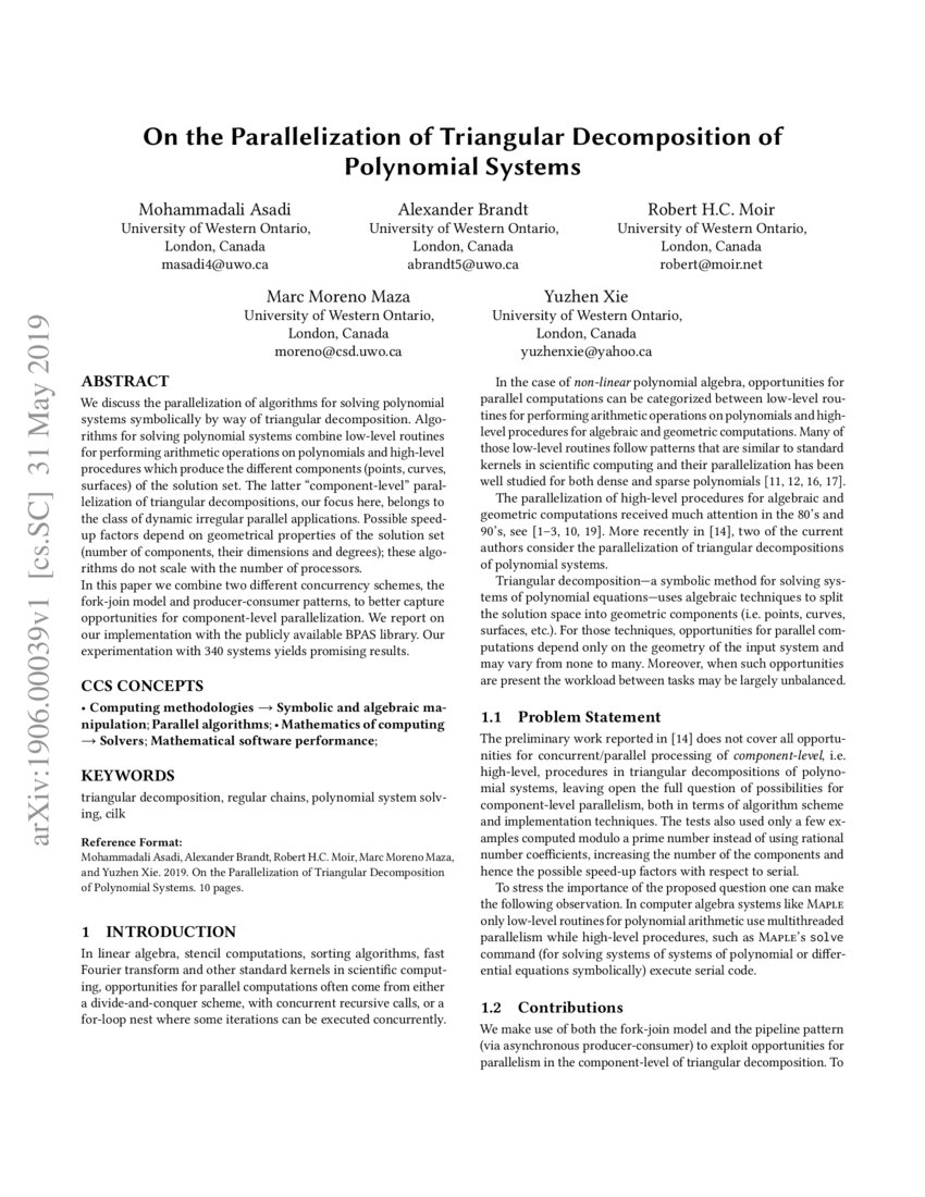 On the Parallelization of Triangular of Polynomial Systems DeepAI