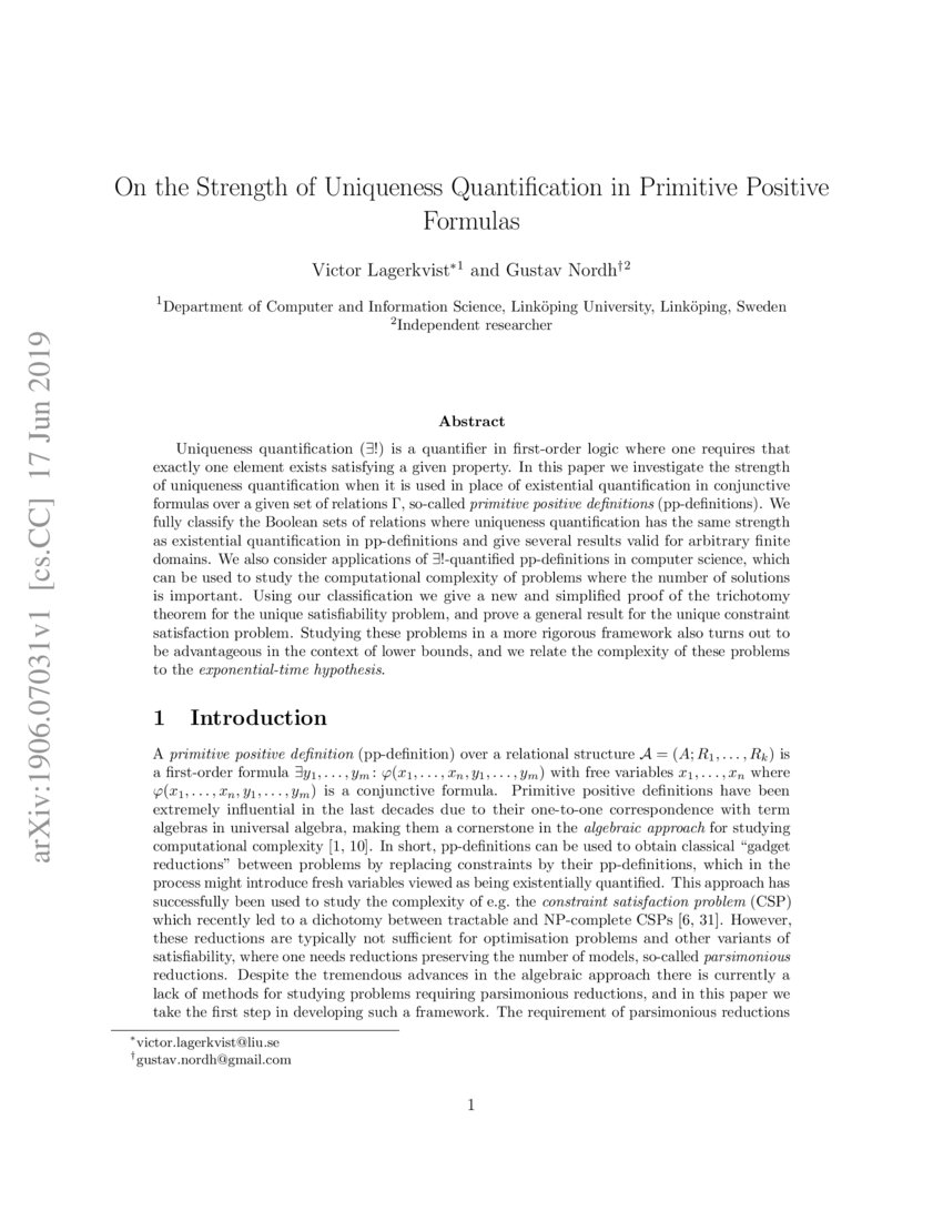 On the Strength of Uniqueness Quantification in Primitive Positive
