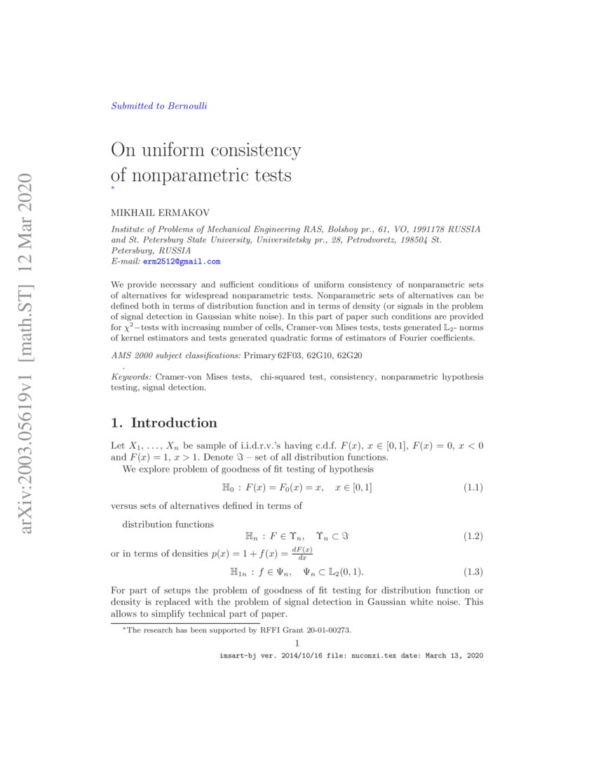 On uniform consistency of nonparametric tests I DeepAI