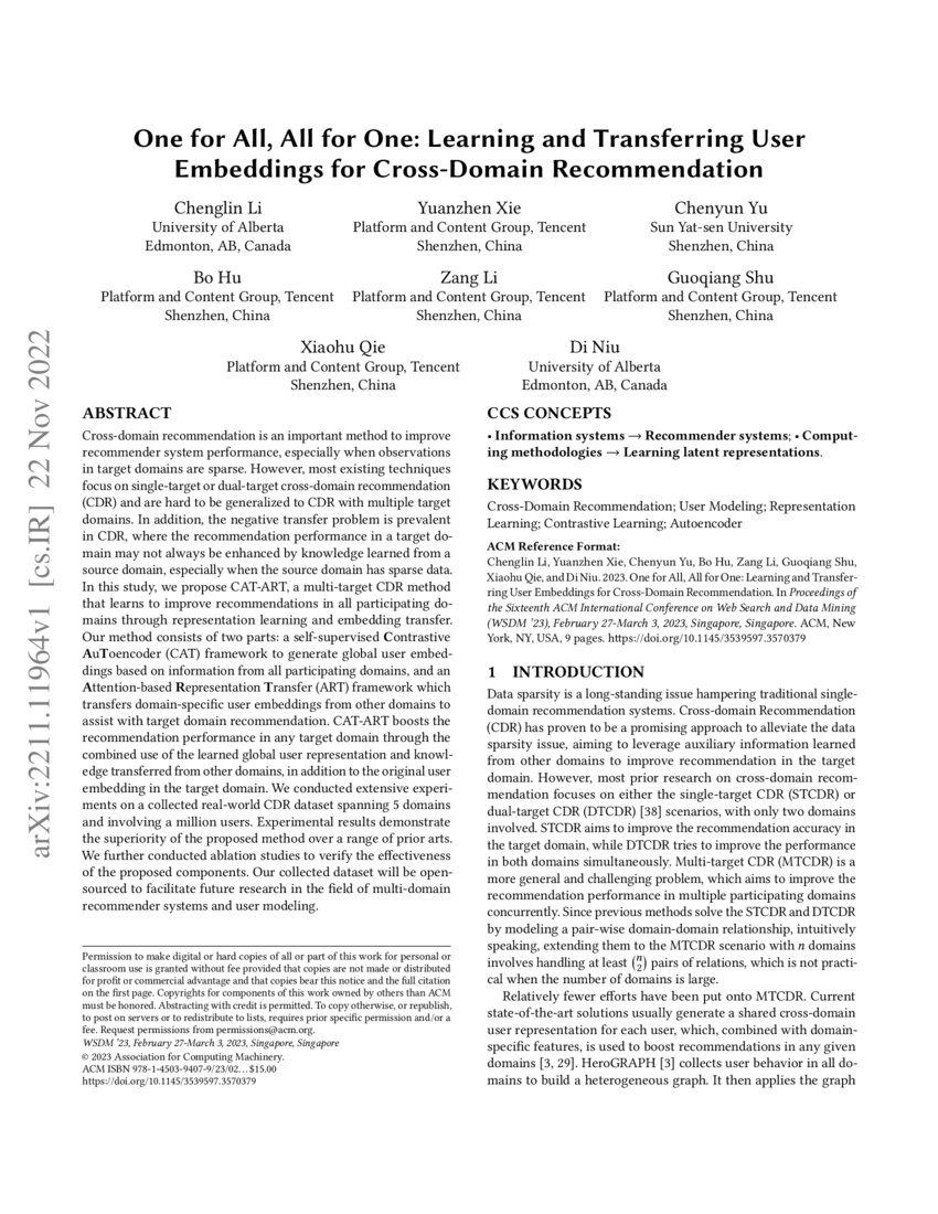 One for All, All for One Learning and Transferring User Embeddings for