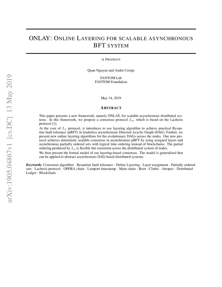 ONLAY Online Layering for scalable asynchronous BFT system DeepAI