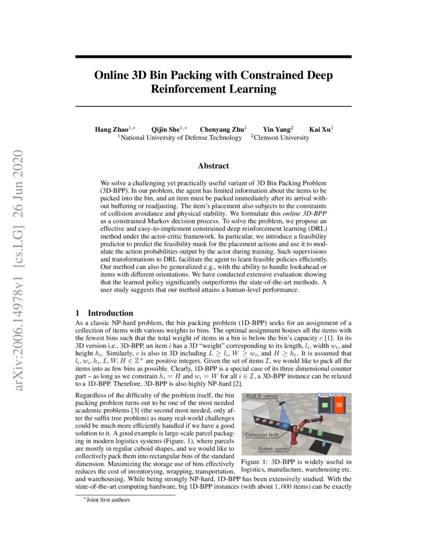 Online 3d Bin Packing With Constrained Deep Reinforcement Learning Deepai Online 3d Bin Packing With Constrained Deep Reinforcement Learning Deepai