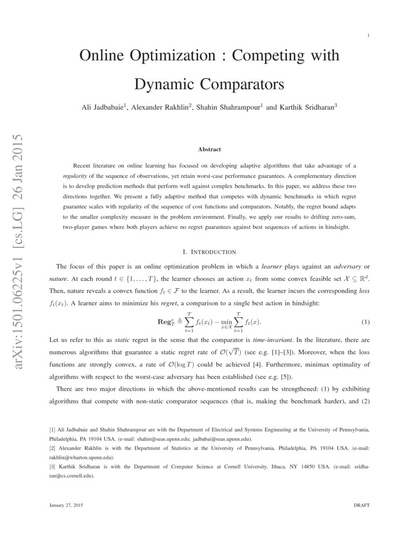 Online Optimization Competing with Dynamic Comparators DeepAI
