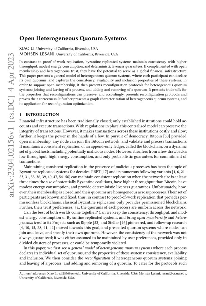Open Heterogeneous Quorum Systems DeepAI