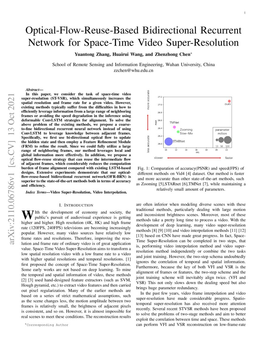 OpticalFlowReuseBased Bidirectional Recurrent Network for SpaceTime