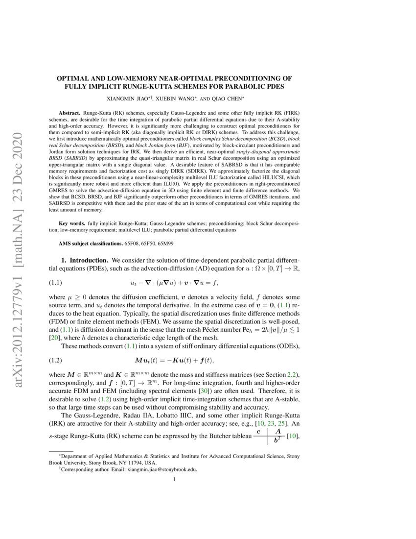 Optimal and LowMemory NearOptimal Preconditioning of Fully Implicit