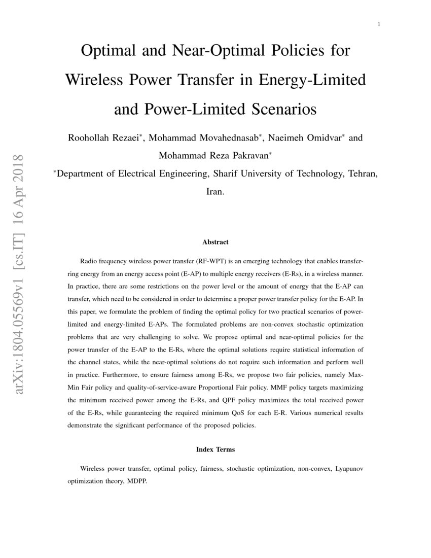 Optimal and NearOptimal Policies for Wireless Power Transfer in Energy