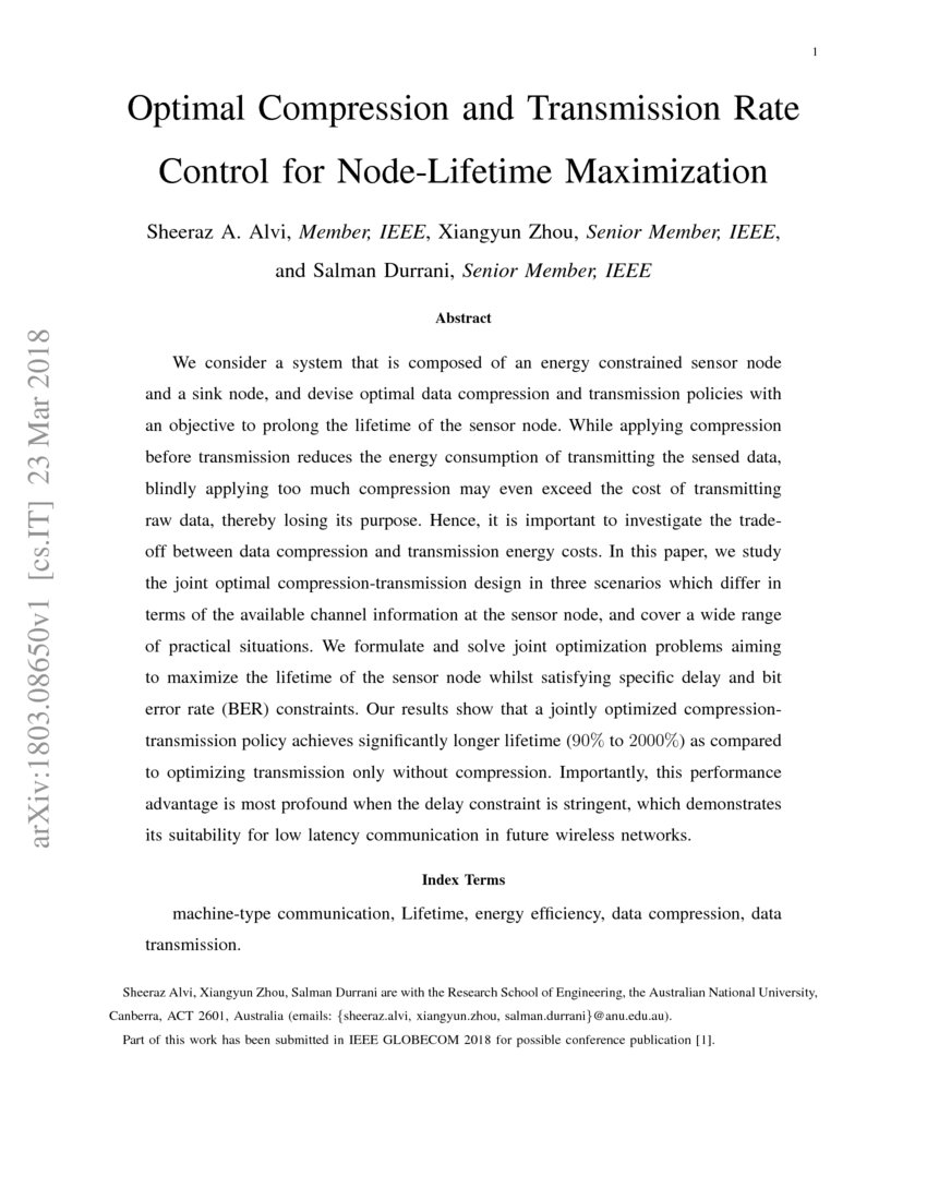 Optimal Compression and Transmission Rate Control for NodeLifetime