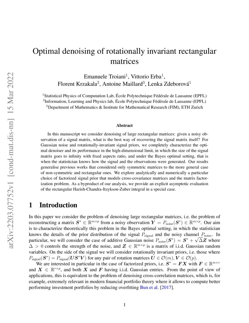 Optimal denoising of rotationally invariant rectangular matrices DeepAI