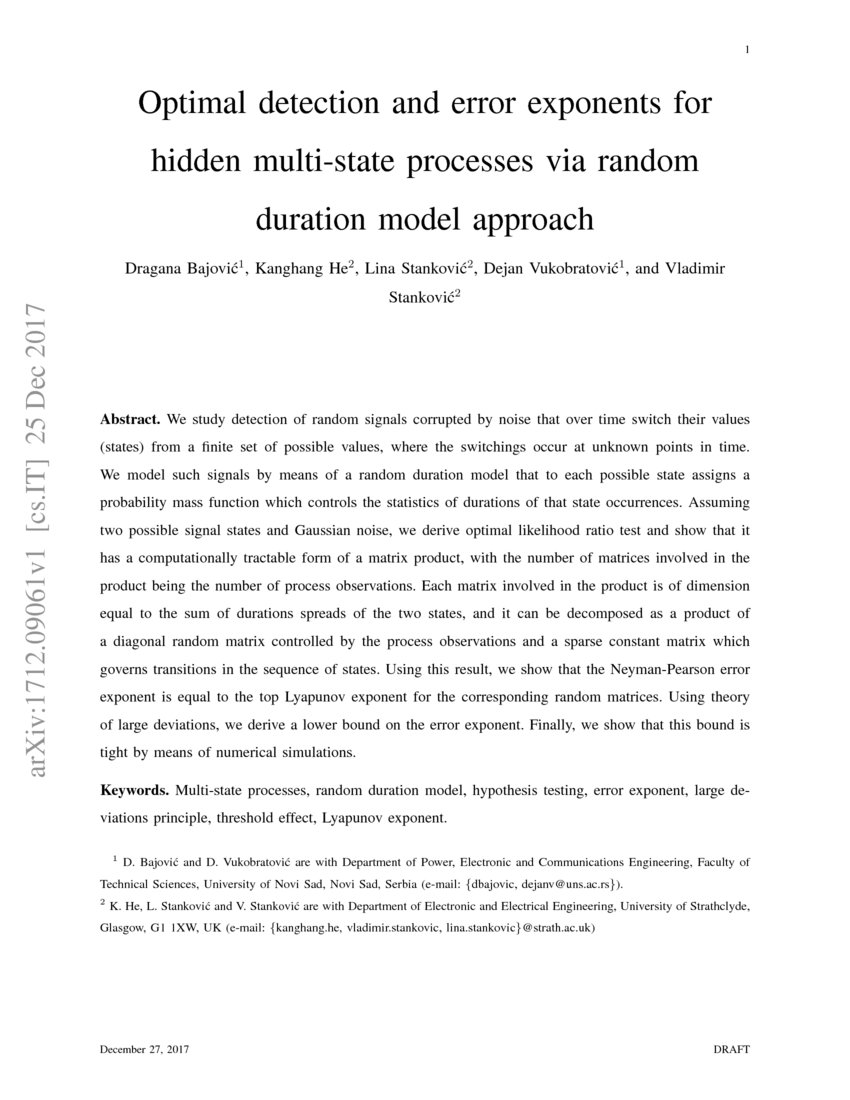 Optimal detection and error exponents for hidden multistate processes