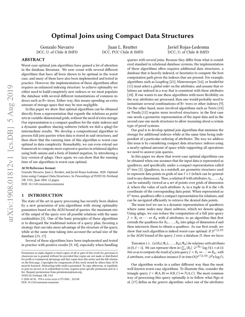 Optimal Joins using Compact Data Structures DeepAI