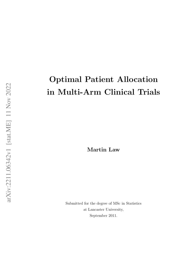 Optimal Patient Allocation in MultiArm Clinical Trials DeepAI