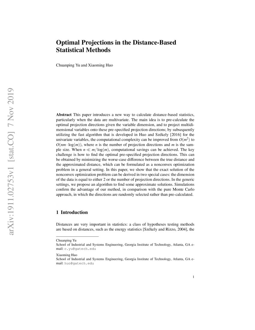 Optimal Projections In The Distance Based Statistical Methods DeepAI